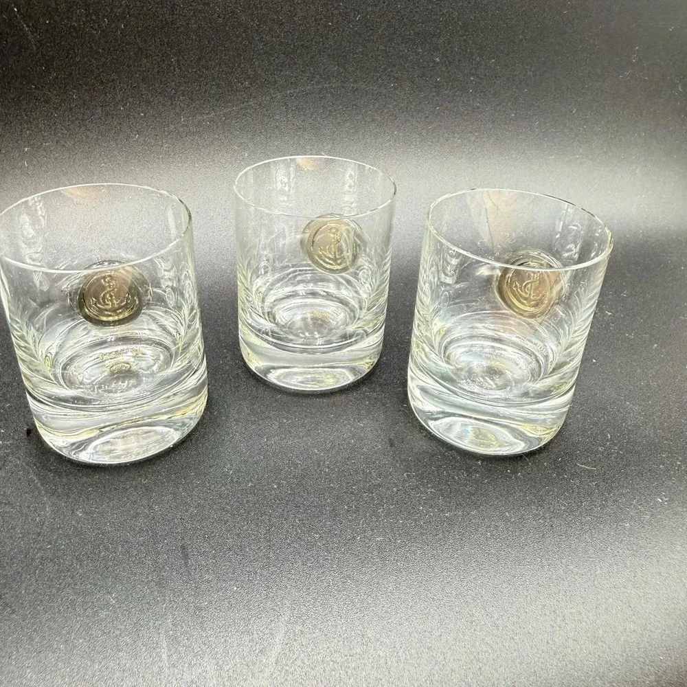 3 Rosenthal Crystal Shot Glasses Pirate Barware Collection w/Applied Anchor READ